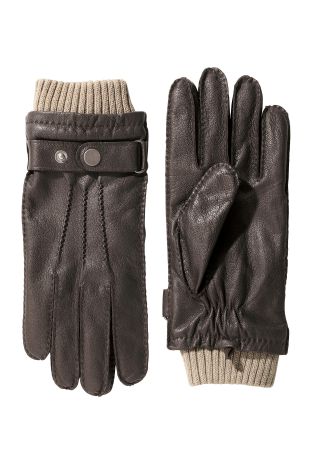 Brown Leather Cuffed Gloves